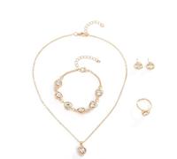 TTPSRY Conjunto Joyas Corazón Cristal Brillante Collar Pulsera Pendientes Anillo Accesorios Mujer Elegante Cadena Dorada Ajustable