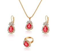 TTPSRY Conjunto Joyas Lágrima Cristal Brillante Collar Pendientes Anillo Mujer Boda Fiesta Elegante Ajustable Dorado