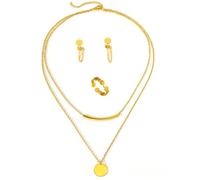 TTPSRY Conjunto Joyas Mujer Collar Multicapa Medallón Tubo Pendientes Anillo Acero Inoxidable Dorado Elegante Conjunto Bisutería