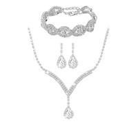 TTPSRY Conjunto Joyas Mujer Lágrima Cristal Brillante Collar Pulsera Pendientes Elegante Adorno Nupcial Ceremonia Boda