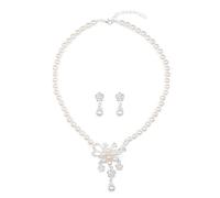 TTPSRY Conjunto Joyas Perlas Floral Collar Pendientes Elegante Cristal Brillante Nupcial Ceremonia Mujer