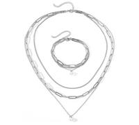 TTPSRY Conjunto Joyería Collar Multicapa Cadena Eslabones Pulsera Perla Acero Inoxidable Ajustable Elegante Mujer