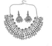TTPSRY Conjunto Joyería Étnica Collar Gargantilla Cascabeles Pendientes Jhumka Estilo Indio Bohemio Artesanal Tradicional
