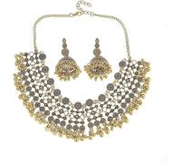 TTPSRY Conjunto Joyería Étnica Collar Gargantilla Cascabeles Pendientes Jhumka Estilo Indio Bohemio Artesanal Tradicional