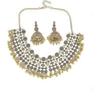 TTPSRY Conjunto Joyería Étnica Collar Gargantilla Cascabeles Pendientes Jhumka Estilo Indio Bohemio Artesanal Tradicional