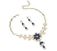 TTPSRY Conjunto Joyería Floral Collar Pendientes Cristales Brillantes Adornos Elegantes Accesorios Mujer Ceremonia