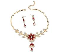 TTPSRY Conjunto Joyería Floral Collar Pendientes Cristales Brillantes Adornos Elegantes Accesorios Mujer Ceremonia