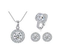 TTPSRY Conjunto Joyería Redondo Brillante Cristal Circonita Cúbica Collar Pendientes Anillo Ajustable Elegante