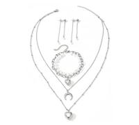 TTPSRY Conjunto Luna Corazón Perla Pendientes Pulsera Collar Joyería Acero Inoxidable Mujer Elegante Brillante Ajustable