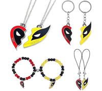 TTPSRY Conjunto Pendientes y Collar Amistad Superhéroe Colgante Corazón Partido Pulsera Llavero Accesorios Mejores Amigos Regalo Original Joyería Combinada