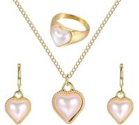 TTPSRY Conjunto Pendientes y Collar Mujer Corazón Joyería Oro Anillo Set Elegante Acero Inoxidable Perla Joya Regalo Cumpleaños Boda Navidad Aniversario Fiesta(Oro1)