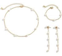 TTPSRY Conjunto Pendientes y Collar Mujer Perlas Dorado Cadena Fina Joyería Elegante Set Joyas Delicadas Accesorios Mujer Regalo Pulsera a Juego Bisutería Moderna