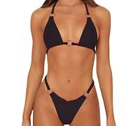 TTPSRY Conjuntos de Bikinis para Mujer Cuello en V Bikini Traje de baño Conjuntos 2 Piezas Adecuado Viajes Playa La Natacion (Negro/L)