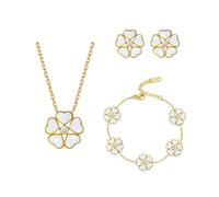 TTPSRY Conjuntos de Joyas para Mujer y Niñas Flor en Oro de 18K Colgante Collar Pendientes Pulsera Fiesta Boda Nupcial Dama de Honor Conjunto de Joyas Regalos（Blanco）
