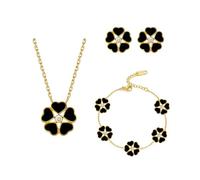 TTPSRY Conjuntos de Joyas para Mujer y Niñas Flor en Oro de 18K Colgante Collar Pendientes Pulsera Fiesta Boda Nupcial Dama de Honor Conjunto de Joyas Regalos（Negro）