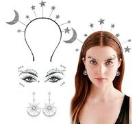 TTPSRY Diadema Celestial Luna Estrellas Brillantes Pendientes Colgantes Pegatinas Faciales Cristales Accesorios Cabello Mujer Conjunto Decorativo