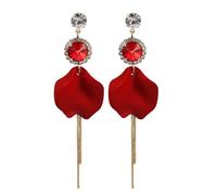 TTPSRY Elegantes Pendientes Hipoalergénicos de Gota con Flor Larga, Pétalos de Rosa y Strass - Joyas de Regalo para Mujer y Niña
