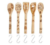 TTPSRY Espátulas para Cocinar Juego de 5 Utensilios de Cocina de Bambú con 5 S Colgar Ganchos Espátula Plana de Cocina Antiadherente de Madera para Cocinar Hornear Mezclar