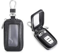 TTPSRY Estuche Rectangular Llavero Cuero Cremallera Ventana Transparente Colgante Mosquetón Protector Mando Coche