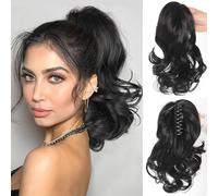 TTPSRY Extensión Cabello Ondulado Cola Caballo Pinza Garra Postizo Sintético Peinado Rápido Volumen Natural