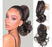 TTPSRY Extensión Cabello Ondulado Cola Caballo Pinza Garra Postizo Sintético Peinado Rápido Volumen Natural