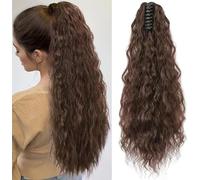 TTPSRY Extensión Cola Caballo Rizada Ondulada Garra Pinza Cabello Sintético Largo Voluminoso Natural 50cm