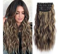 TTPSRY Extensiones de Clip de Pelo 4 PCS 21 Pulgadas Cabello Natural Ondulado Rizado Extensión de Cabello Extensiones con Clips Extensiones de Cabello Postizo Sintético para Mujer（#3）