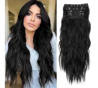 TTPSRY Extensiones de Clip de Pelo 4 PCS 21 Pulgadas Cabello Natural Ondulado Rizado Extensión de Cabello Extensiones con Clips Extensiones de Cabello Postizo Sintético para Mujer（#1）