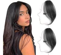 TTPSRY Flequillo Lateral Clip Extensiones Cabello Natural Postizo Pelo Sintético Liso Negro Marrón