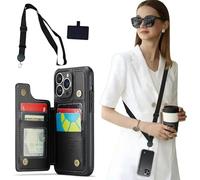 TTPSRY Funda Billetera para iPhone 16 Pro con Tarjetero Funda de Cuero TPU Bloqueo RFID Cierre Magnético Cordón Cruzado Separable Funda Protectora Resistente a Golpes con Soporte de Pie
