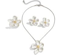 TTPSRY Joyeria Mujer Collar Pendientes Anillos Conjunto Joyería Flores de Imitación Collar Colgante Ajustable Anillo Flores Pendientes de Pétalos Regalos de Cumpleaños Joyas Accesorios