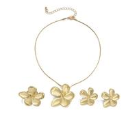 TTPSRY Joyeria Mujer Collar Pendientes Anillos Conjunto Joyería Flores de Imitación Collar Colgante Ajustable Anillo Flores Pendientes de Pétalos Regalos de Cumpleaños Joyas Accesorios