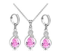 TTPSRY Juego de Joyas para Mujer para Boda Diamantes de Imitación Colgante Collar y Pendientes Juego de Joyas de Boda Fiesta Niñas Rosa