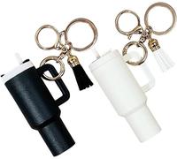 TTPSRY Llavero Con Diseño De Taza Termo Accesorios Decorativos Para Mujer Llaveros Modernos Con Borla Set De 2 Piezas Azul Y Rosa Llavero Portátil Para Bolso O Llaves