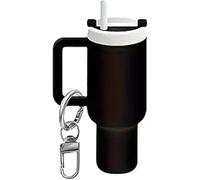 TTPSRY Llavero Miniatura Vaso Térmico Portátil Decorativo Accesorio Bolso Mochila Colgante Metálico Coleccionable Negro
