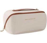 TTPSRY Neceser Organizador de Piel PU Gran Capacidad - Práctico Para Viaje y Maquillaje Mujer (Marrón y Blanco)