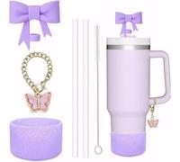 TTPSRY Pajitas Reutilizables Silicona Lazo Mariposa Accesorios Vaso Termo Botella Agua Limpiador Incluido
