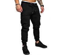 TTPSRY Pantalon de Deporte para Hombre Pantalon Chándal Joggers de Algodón Elásticos Slim Fit con Multi-Bolsillo Fitness Entrenamiento Estilo Urbano (Negro, 3XL)