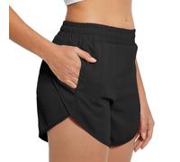 TTPSRY Pantalones Cortos Deportivos para Mujer Pantalón Corto de Cintura Alta Elástica Mallas con Bolsillo Correr para Fitness Yoga Correr Running Ejercicio Secado Rápido(Negro,L)