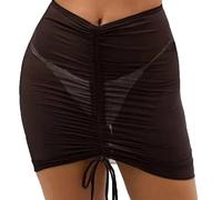 TTPSRY Pareo de Playa para Mujer Traje de Baño Semitransparente Envoltura de Bikini Falda Corta con Cordón Fruncido Gasa(Negro M)