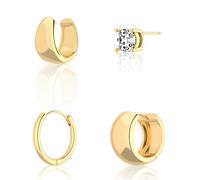 TTPSRY Pendientes Aro Grueso Chapados Oro Conjunto Aros Huggies Circonita Cúbica Brillante Hipoalergénicos Elegantes Mujer