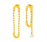 TTPSRY Pendientes Asimétricos Forma U Cadena Bolas Perla Acero Inoxidable Elegantes Largos Colgantes Mujer Joyería