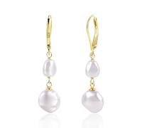 TTPSRY Pendientes Colgantes Perla Doble Elegantes Chapados Oro 18k Estilo Clásico Naturales Brillantes Joyería Mujer
