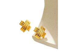 TTPSRY Pendientes Cruzados Texturizados Estilo Nudo Dorado Elegante Joyería Femenina Acabado Brillante Accesorios Minimalistas