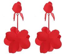 TTPSRY Pendientes de Flores Colgantes Grandes Pétalo Exagerada Largo Bohemias Florales Joyería para Mujeres Niñas Prom (Rojo)