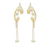 TTPSRY Pendientes Elfa para Mujer con Clip Sin Agujeros Puños de Oreja de Elfo Pendientes de Borlas con Cadena de Gota de Hoja Ideal para Halloween Cosplay y Boda