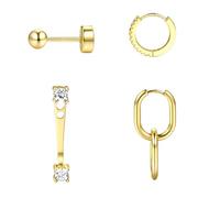 TTPSRY Pendientes Eslabones Geométricos Oro 14k Chapado Aros Pequeños Bolas Brillantes Aretes Minimalistas Mujer