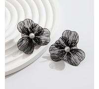 TTPSRY Pendientes Flor Calada Metálica Negro Perla Central Elegantes Vintage Joyería Mujer Accesorios Bohemios Artesanales