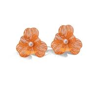 TTPSRY Pendientes Flor Calada Metálica Negro Perla Central Elegantes Vintage Joyería Mujer Accesorios Bohemios Artesanales