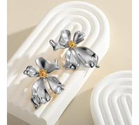 TTPSRY Pendientes Flor Metálica S925 Aguja Plata Chapado Oro 18k Joyería Elegante Mujer Diseño Pétalos Brillantes Estilo Minimalista